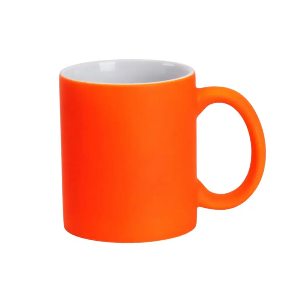 Taza de Cerámica Naranja Neón (11 oz) para Sublimación - Acabado Mate Fluorescente