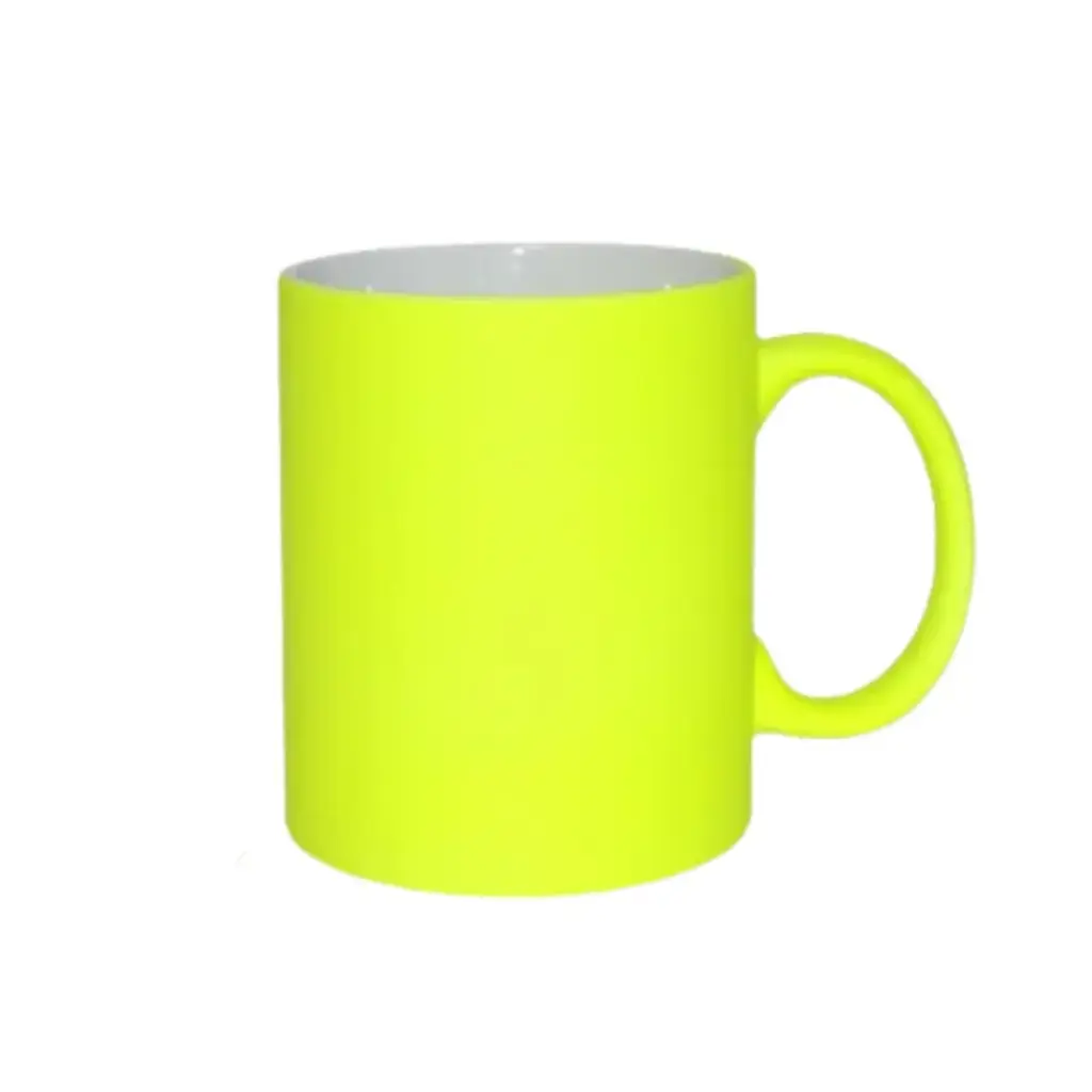 Taza de Cerámica Amarillo Neón (11 oz) para Sublimación - Acabado Mate Fluorescente