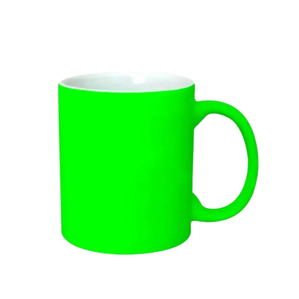 Taza de Cerámica Verde Neón (11 oz) para Sublimación - Acabado Mate Fluorescente