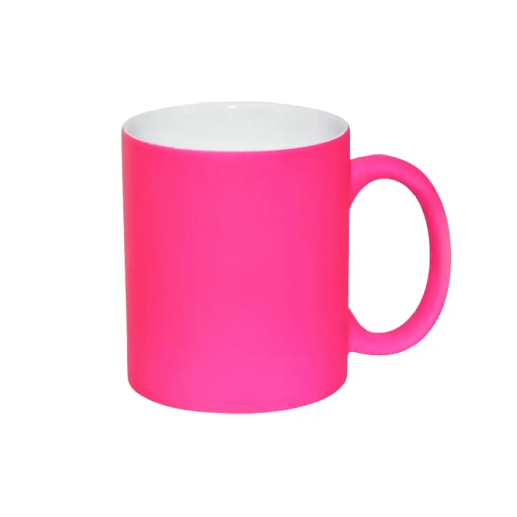 Taza de Cerámica Rosa Neón  (11 oz) para Sublimación - Acabado Mate Vibrante